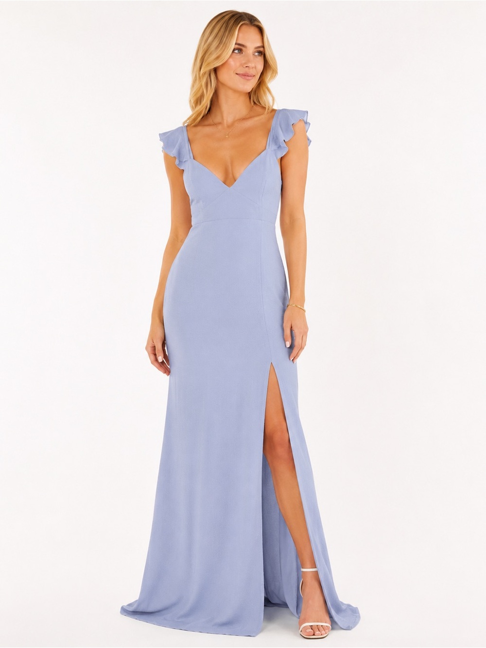 NWT ShowPo Size 10 Elegant Periwinkle Ruffle-Sleeve Maxi Dress